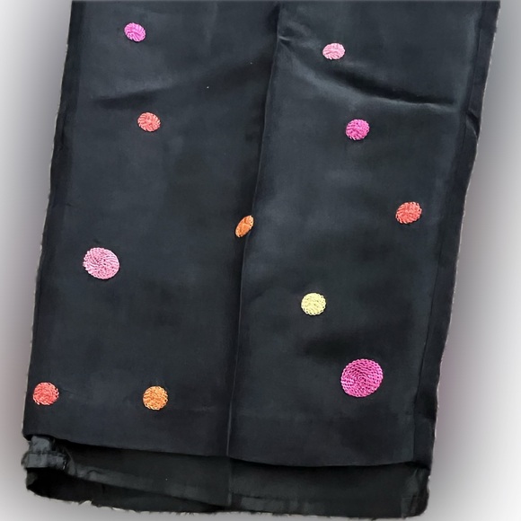 VINTAGE 100% Silk Multicolor Polka Dot Black Pants By S.L.B. Size 8. - Picture 11 of 14